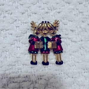 Vintage AJC Brooch Pin Christmas Carolers Reindeer